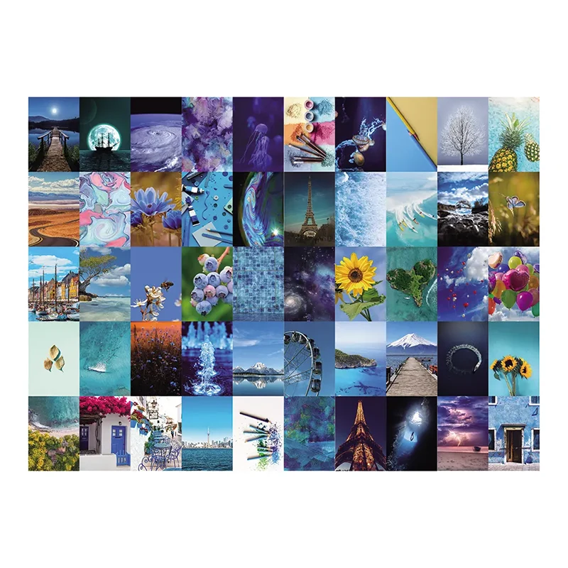 Blauwe muurcollagekit Esthetische fotocollectie